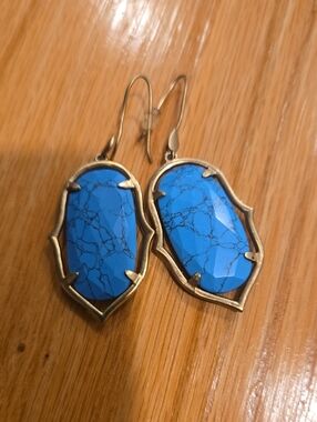 Stella & Dot Amala chandelier earrings featuring a turquoise blue stone